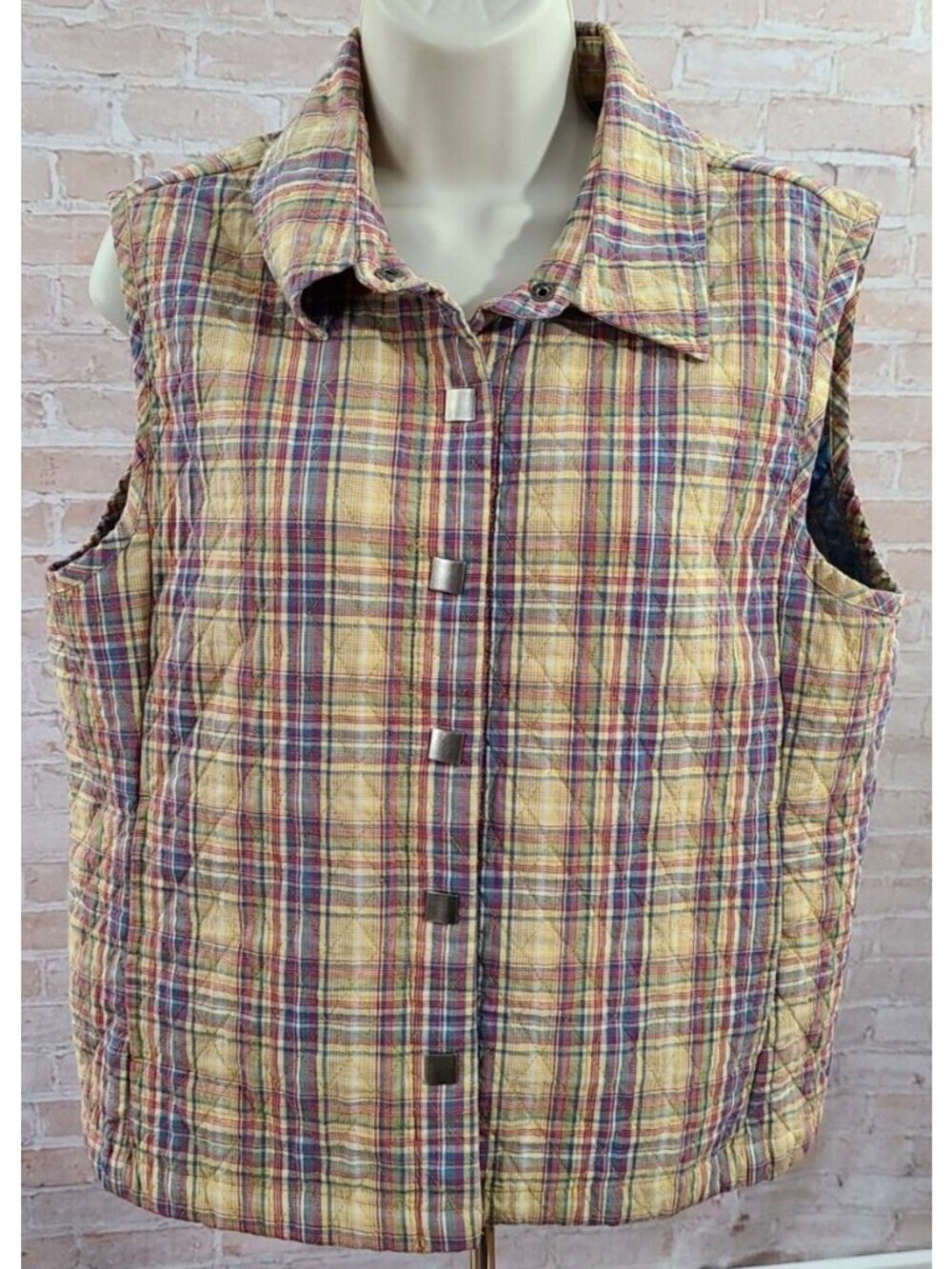 Christopher & Banks Vest Plaid Quilted Softshell Lightweight Button Up Women's L